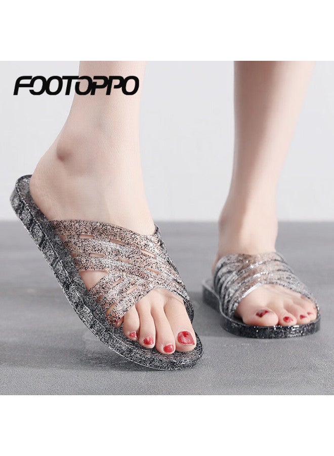 Footoppo Crystal Slippers For Women, Stylish Hard-soled Outdoor Plastic Sandals For Summer Home Use And Indoor Slippers - Image 1
