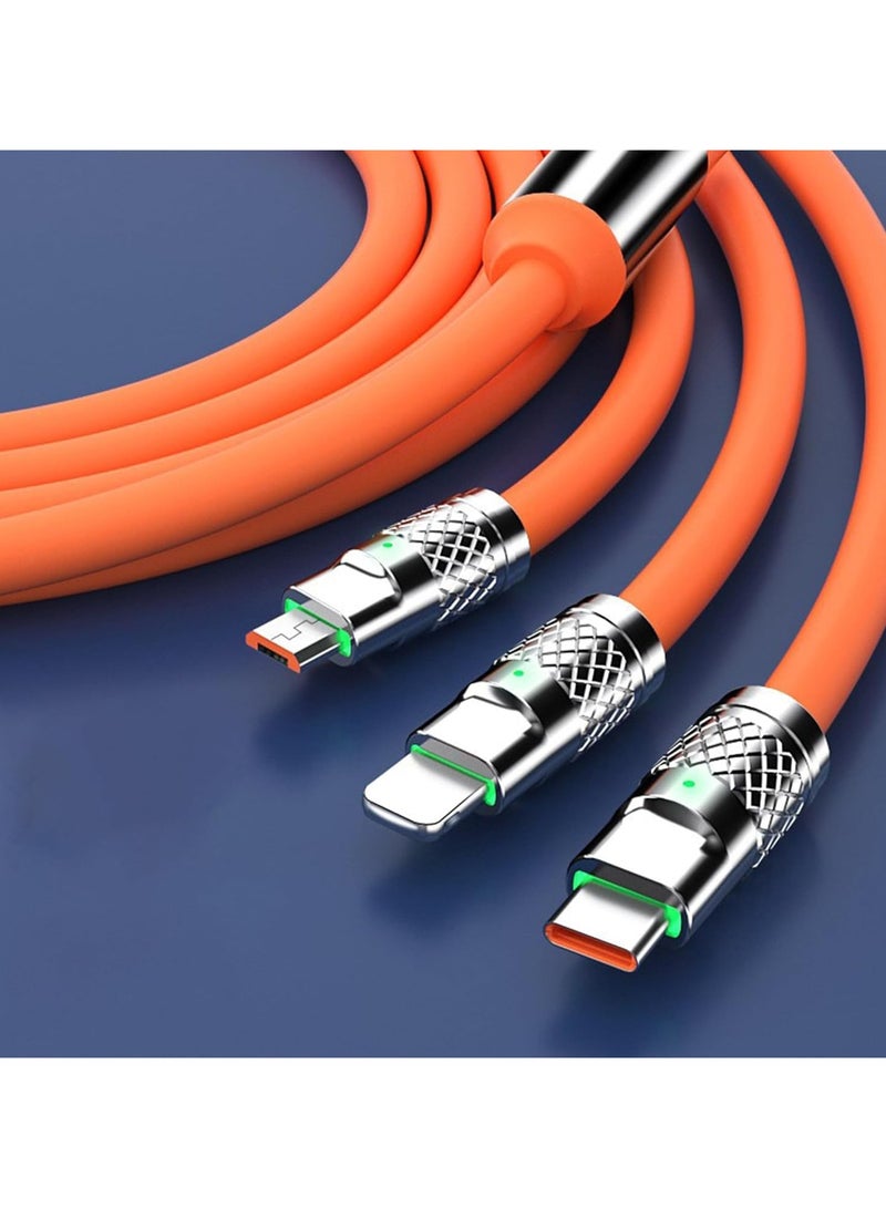الفضاء الرقمي كابل شحن متعدد، برتقالي، كابل USB متعدد 3 في 1، كابل شاحن متعدد 120 وات، كابل شحن سريع، شحن سريع ومستقر لمختلف الهواتف المحمولة ذات منافذ Type-C/Android/الشحن - Image 2