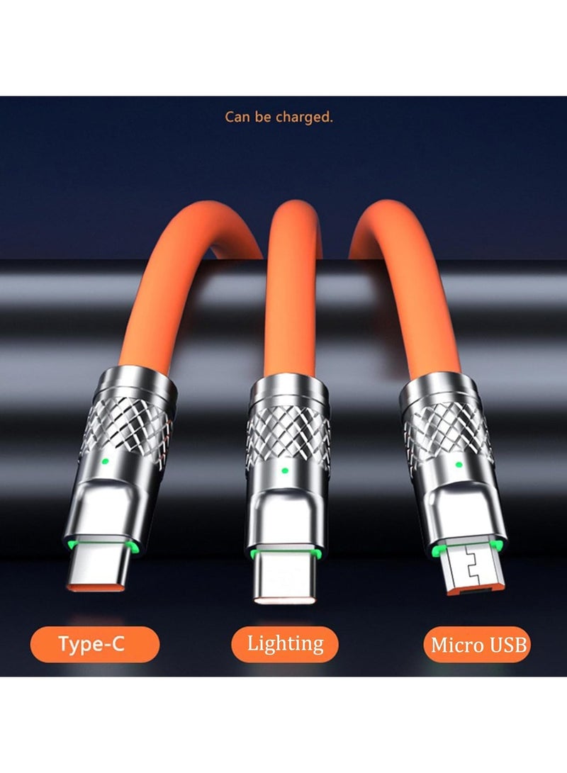الفضاء الرقمي كابل شحن متعدد، برتقالي، كابل USB متعدد 3 في 1، كابل شاحن متعدد 120 وات، كابل شحن سريع، شحن سريع ومستقر لمختلف الهواتف المحمولة ذات منافذ Type-C/Android/الشحن - Image 3