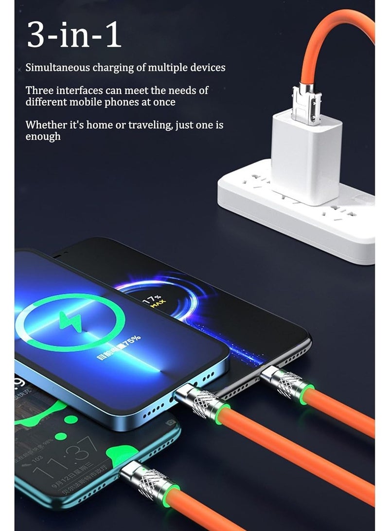الفضاء الرقمي كابل شحن متعدد، برتقالي، كابل USB متعدد 3 في 1، كابل شاحن متعدد 120 وات، كابل شحن سريع، شحن سريع ومستقر لمختلف الهواتف المحمولة ذات منافذ Type-C/Android/الشحن - Image 4