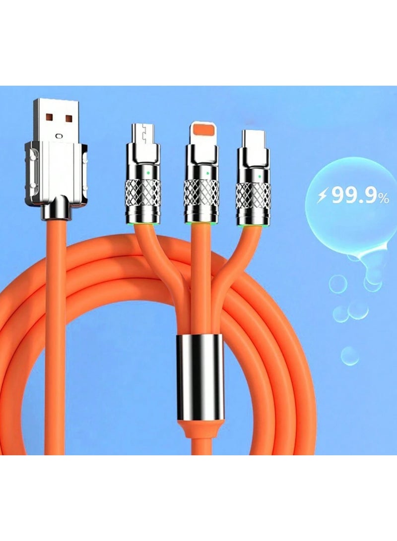 الفضاء الرقمي كابل شحن متعدد، برتقالي، كابل USB متعدد 3 في 1، كابل شاحن متعدد 120 وات، كابل شحن سريع، شحن سريع ومستقر لمختلف الهواتف المحمولة ذات منافذ Type-C/Android/الشحن - Image 1