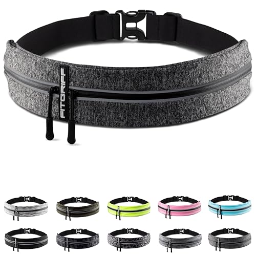Fitgriff® Running Belt for Men & Women - Secure Jogging Pouch for Phone, Keys & Essentials - For All Cell Phones (Grey, 33.5" - 47.5" Waist Size) - Image 1