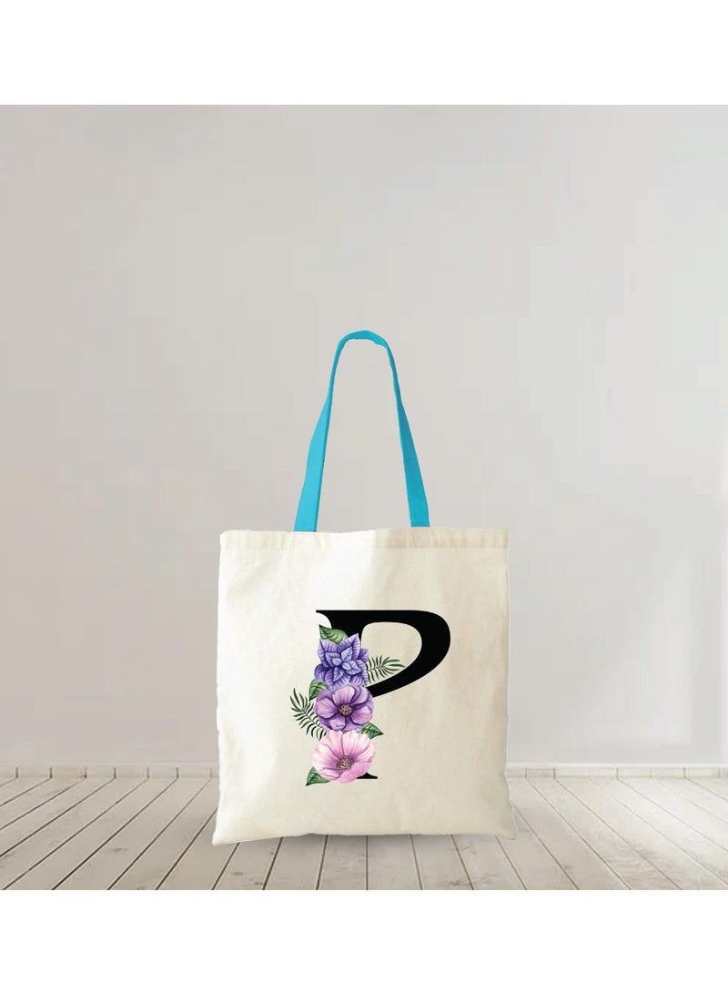 PRINTSHOP4ME Initial Letters Canvas Cotton Tote Bag With Blue Handle-Ideal Gifts For Bridesmaids-Party Bag - Image 4