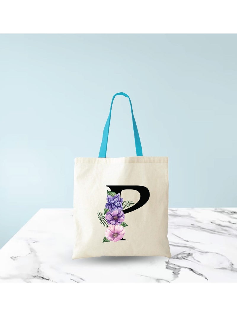 PRINTSHOP4ME Initial Letters Canvas Cotton Tote Bag With Blue Handle-Ideal Gifts For Bridesmaids-Party Bag - Image 5