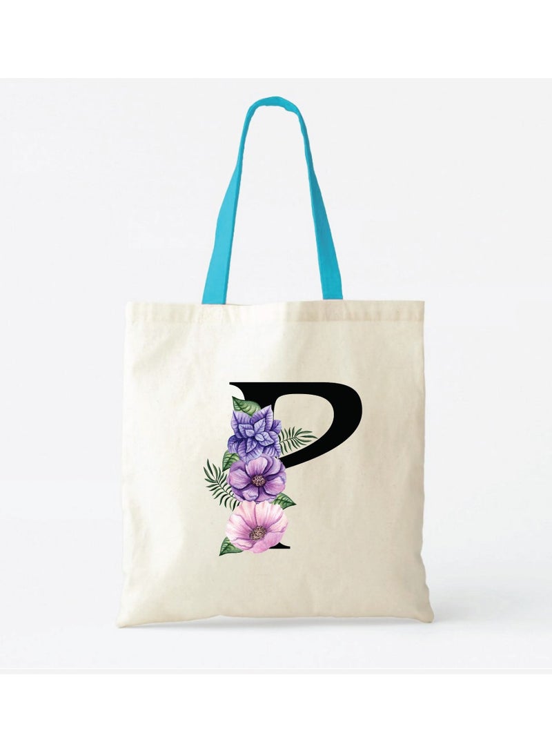PRINTSHOP4ME Initial Letters Canvas Cotton Tote Bag With Blue Handle-Ideal Gifts For Bridesmaids-Party Bag - Image 2