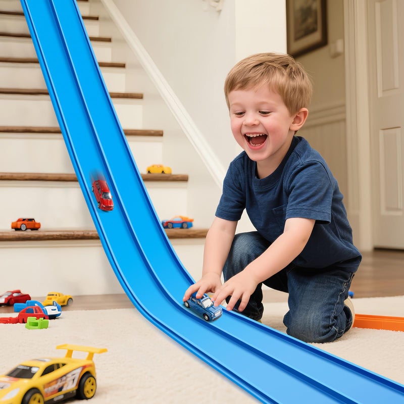 INKZOO Flex Tracks 15 Ft Starter Set Flexible Race Track for Kids 3 Flexible Car Track Race Car Ramp Track Compatible with Diecast 164th Cars Portable Rolls Up Race Tracks with Strong Suction Cups - Image 2