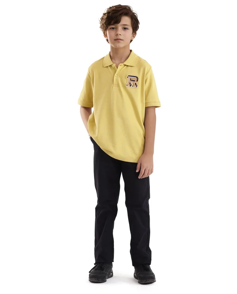 Rare Ones Rare Ones Kids Luan Flouroscent Yellow Cotton Short Sleeve Applique Print Polo