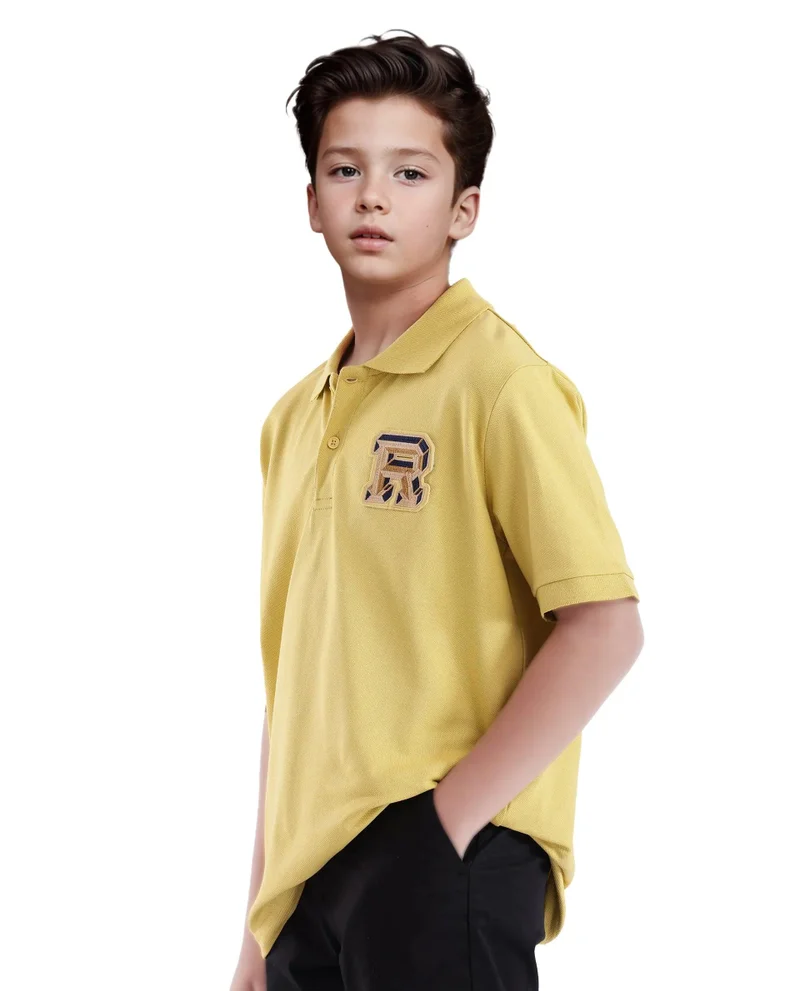 Rare Ones Rare Ones Kids Luan Flouroscent Yellow Cotton Short Sleeve Applique Print Polo