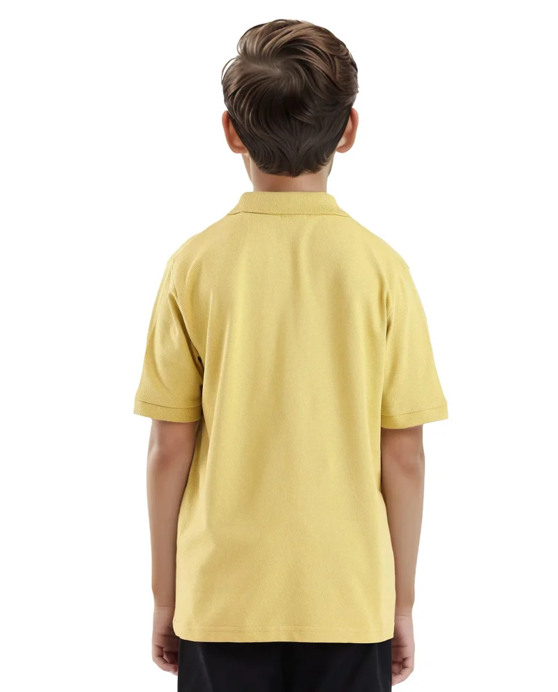 Rare Ones Rare Ones Kids Luan Flouroscent Yellow Cotton Short Sleeve Applique Print Polo