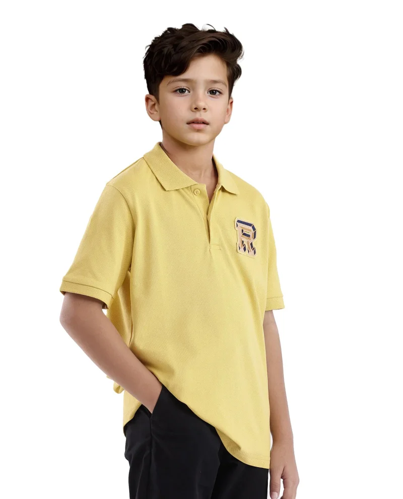 Rare Ones Rare Ones Kids Luan Flouroscent Yellow Cotton Short Sleeve Applique Print Polo