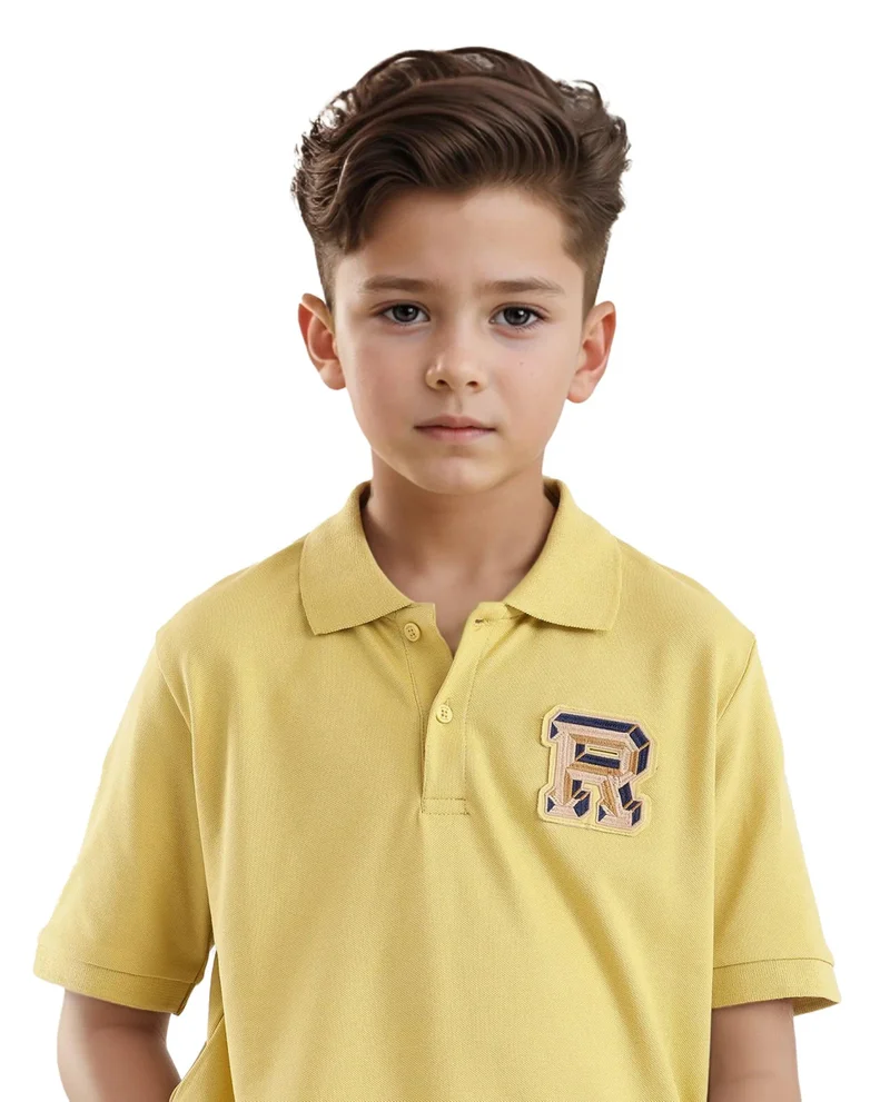 Rare Ones Rare Ones Kids Luan Flouroscent Yellow Cotton Short Sleeve Applique Print Polo
