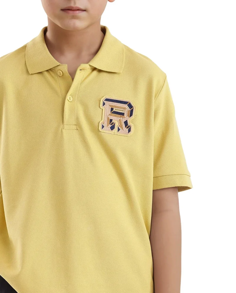 Rare Ones Rare Ones Kids Luan Flouroscent Yellow Cotton Short Sleeve Applique Print Polo