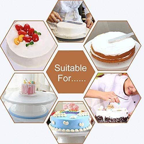 EUGLE MART يوجل مارت قاعدة كعكة دوارة 28 سم بيضاء مع 4 قطع مكشطة لتزيين الكعك - Image 5