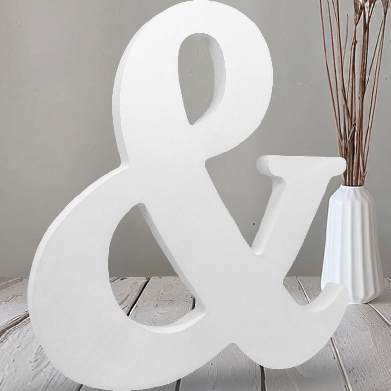 AOCEAN 12 Inch White Big Wood Letters Unfinished Wooden Letters for Wall Decor Decorative Standing Letters Slices Sign Board Decoration for Craft Home Party Projects (&) - Image 1