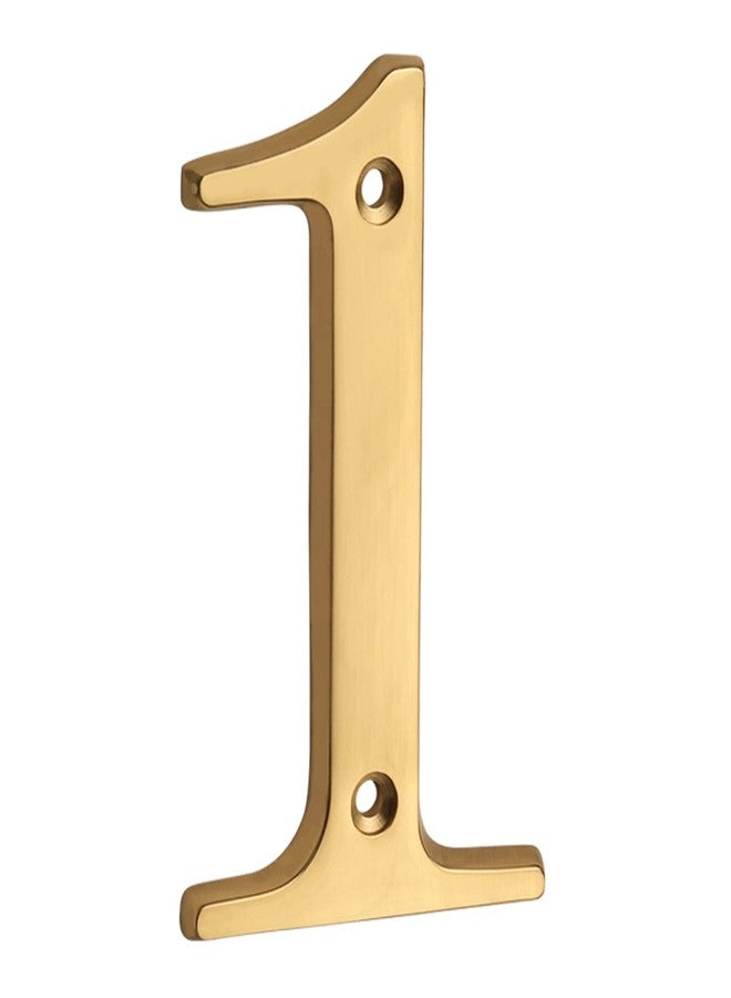 HASWARE 4 Inch Brass Modern Curvy House Numbers for Outside Polished Brass Finish Stylish Door Signage Plaque Street Home Address Numerals (1, Brass) - Image 1