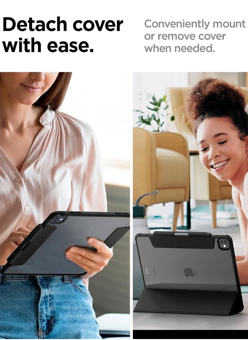 Spigen - Air Skin Pro for iPad Pro 11 inch Case Cover (2024) M4 with Detachable Magnetic Cover, Transparent Back and Pencil Holder - Black - Image 1