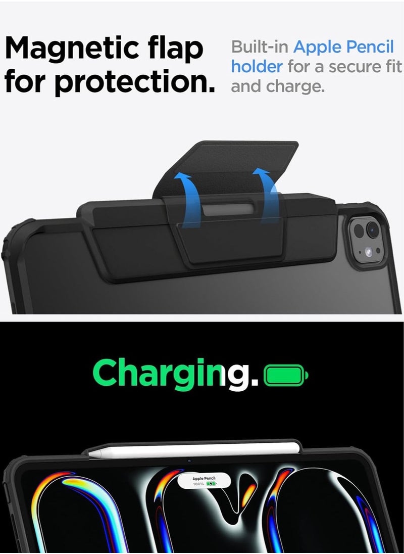 Spigen - Air Skin Pro for iPad Pro 11 inch Case Cover (2024) M4 with Detachable Magnetic Cover, Transparent Back and Pencil Holder - Black - Image 1