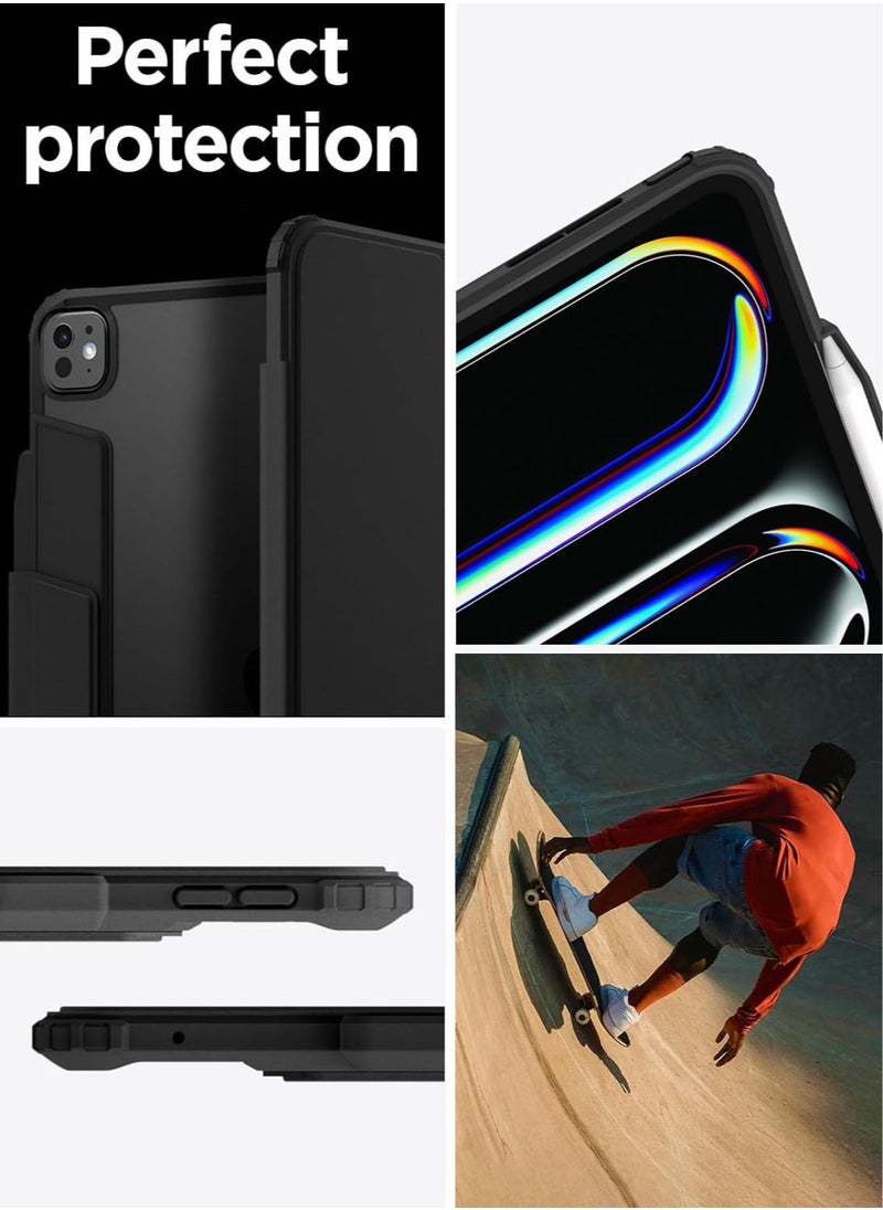 Spigen - Air Skin Pro for iPad Pro 11 inch Case Cover (2024) M4 with Detachable Magnetic Cover, Transparent Back and Pencil Holder - Black - Image 1