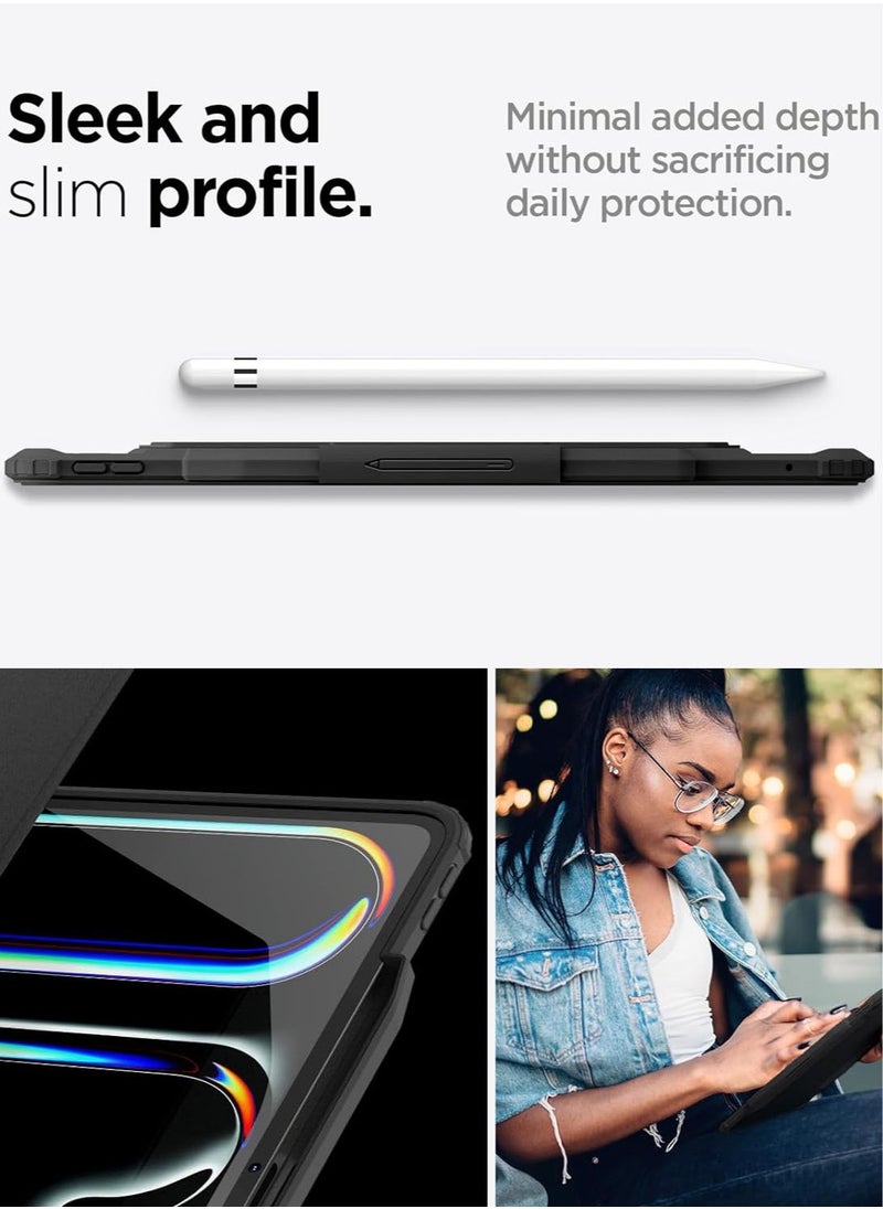 Spigen - Air Skin Pro for iPad Pro 11 inch Case Cover (2024) M4 with Detachable Magnetic Cover, Transparent Back and Pencil Holder - Black - Image 1