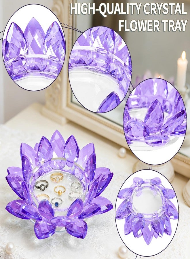 kehail Crystal Flower Jewelry Tray, Transparent Decorative Trinket Dish for Rings, Earrings, Necklaces, Keys for Vanity Dresser Nightstand, Elegant Gift for Women Mother's Day (2, 6.3"(W)- Purple) - Image 3