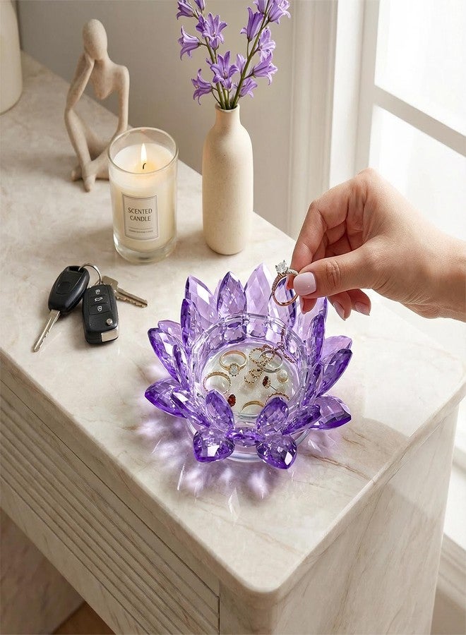kehail Crystal Flower Jewelry Tray, Transparent Decorative Trinket Dish for Rings, Earrings, Necklaces, Keys for Vanity Dresser Nightstand, Elegant Gift for Women Mother's Day (2, 6.3"(W)- Purple) - Image 4