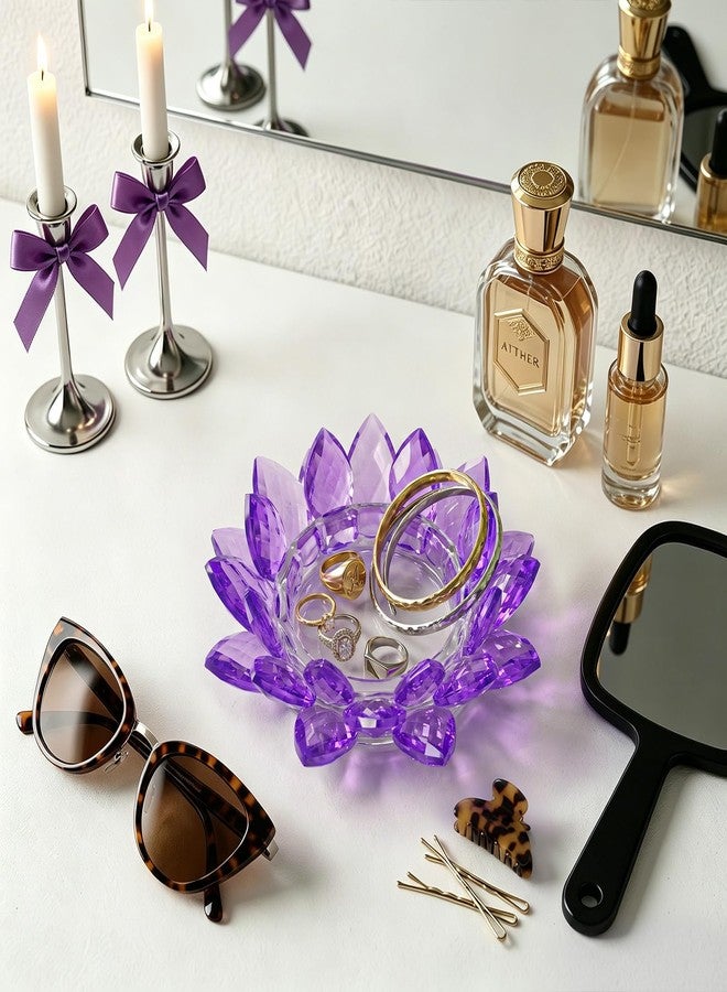 kehail Crystal Flower Jewelry Tray, Transparent Decorative Trinket Dish for Rings, Earrings, Necklaces, Keys for Vanity Dresser Nightstand, Elegant Gift for Women Mother's Day (2, 6.3"(W)- Purple) - Image 5