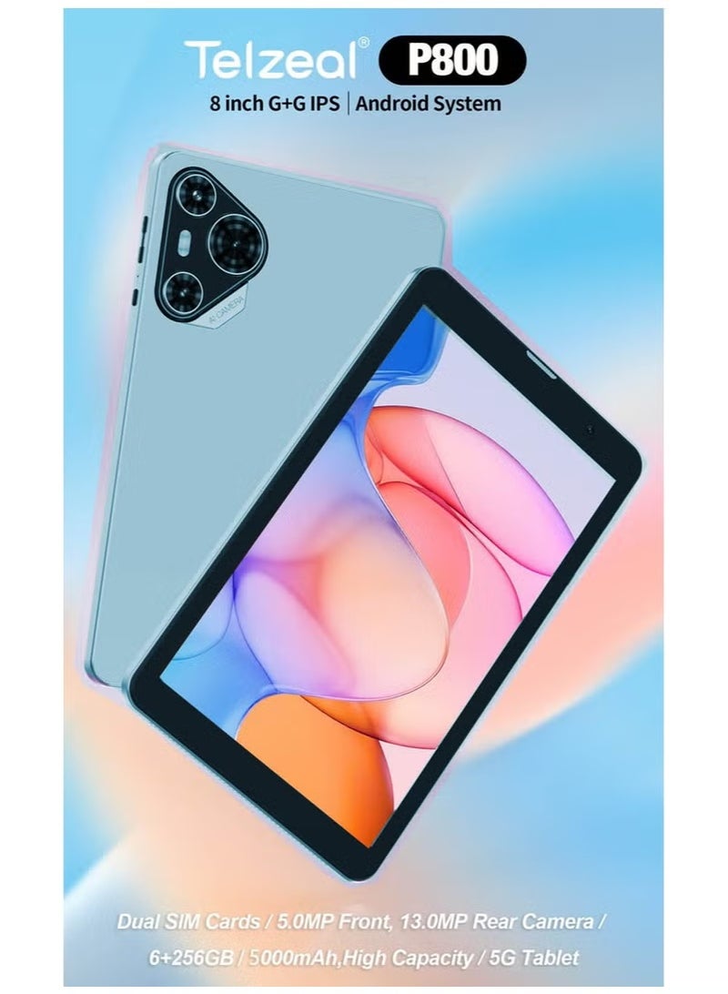 Telzeal P800 8 Inch Android 12 Tablet with 6GB RAM & 256GB ROM, 5G LTE Dual SIM & WiFi Connectivity, Long-Lasting 5000mAh Battery, Includes Wireless Keyboard – Sleek Blue Portable Tablet for Work, Study & Entertainment - Image 5