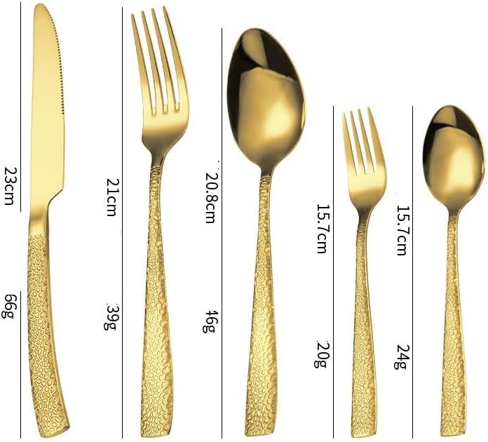 Cutlery set, 5/20/30/40/50/60 Pieces Of Cutlery, Hammered Handles, Creative Steak Knives, Forks And Spoons, Gold Stainless Steel Knives And Forks, Home Cutlery Flatwar,Silver-40 Piece set for 8 - Image 2