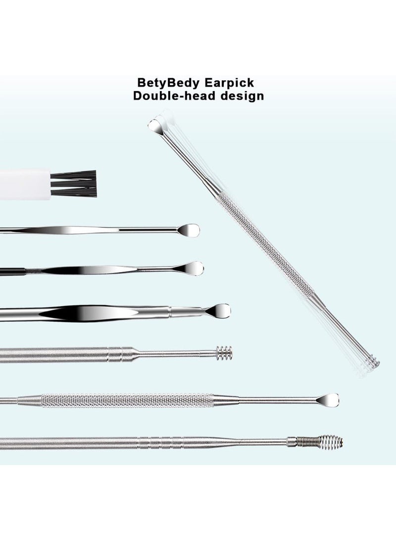 MileMelo 7 Pcs Ear Pick Earwax Removal Kit, Ear Cleansing Tool Set, Ear Curette Ear Wax Remover Tool with Cleaning Brush and Storage Box, Sliver - Image 2