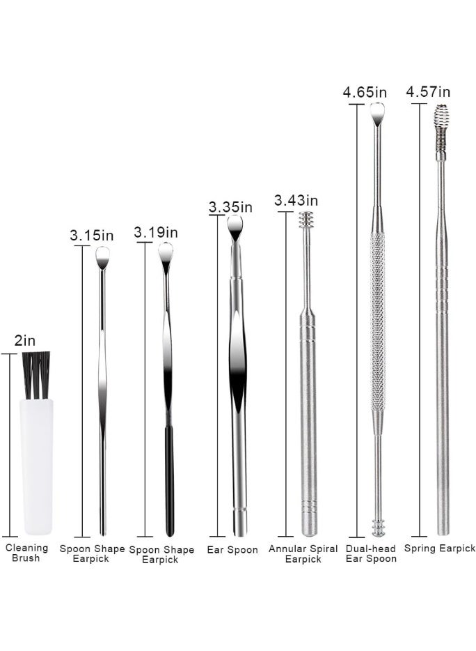 MileMelo 7 Pcs Ear Pick Earwax Removal Kit, Ear Cleansing Tool Set, Ear Curette Ear Wax Remover Tool with Cleaning Brush and Storage Box, Sliver - Image 3