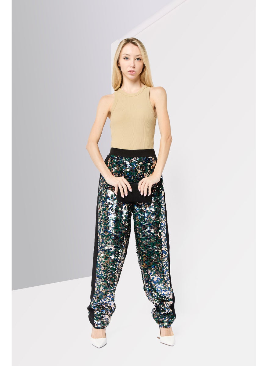 Scotch & Soda Women Regular Fit Sequins Straight Leg Pants, Multicolor  - Image 2