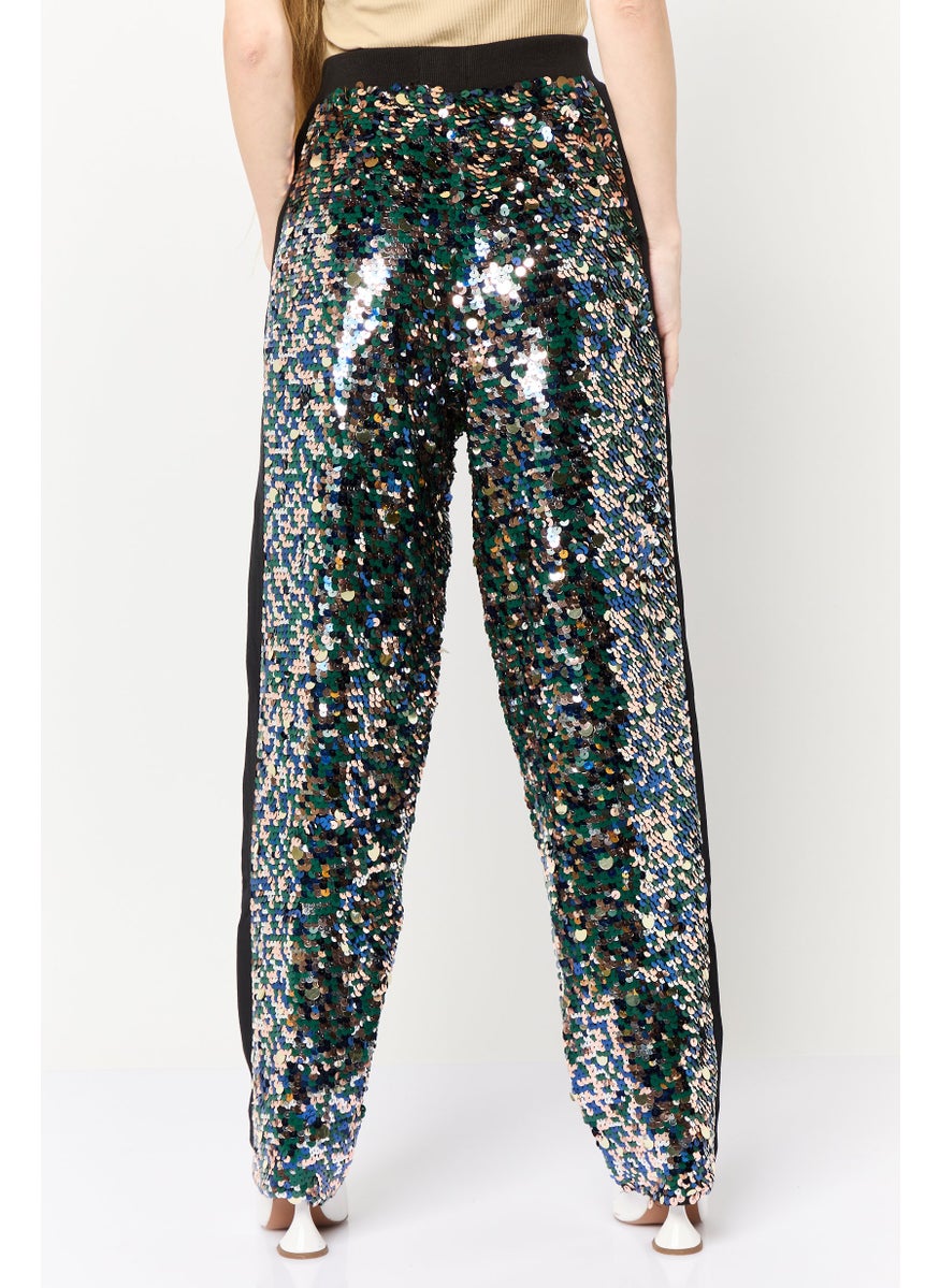 Scotch & Soda Women Regular Fit Sequins Straight Leg Pants, Multicolor  - Image 4