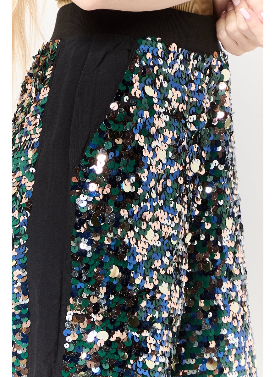 Scotch & Soda Women Regular Fit Sequins Straight Leg Pants, Multicolor  - Image 3