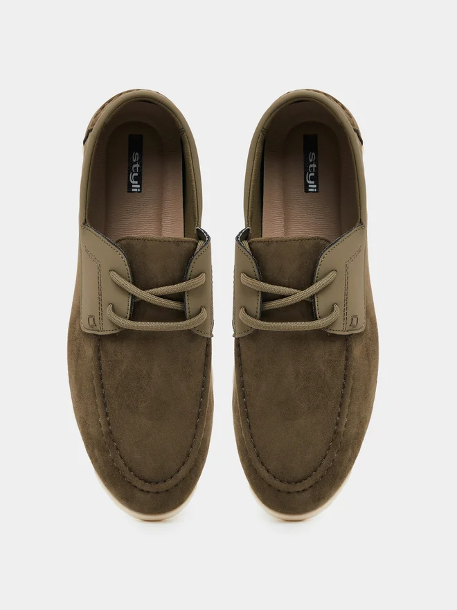 Styli brown Styli Men Faux Suede Lace-Up Casual Loafers for Men | Best Price UAE