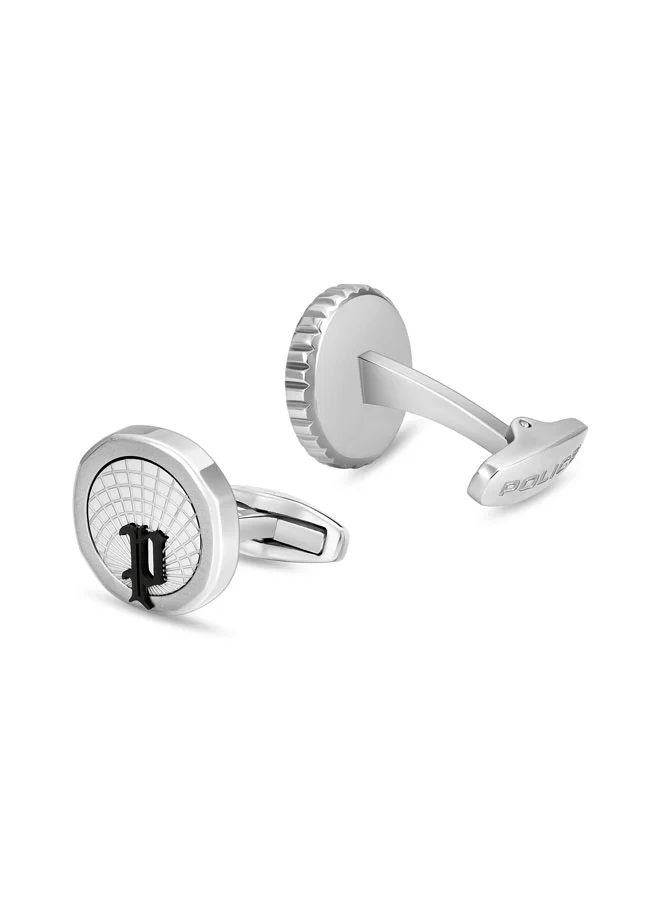POLICE  Horizon Silver & Black P Logo Rim Cufflinks for Men  | Best Price UAE