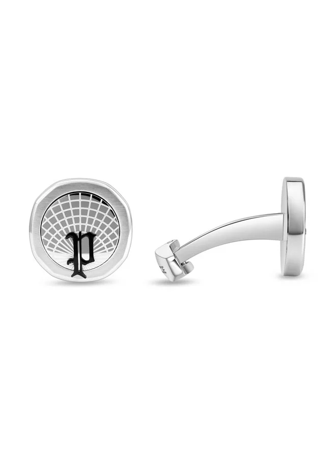 بوليس Horizon Silver & Black P Logo Rim Cufflinks for Men