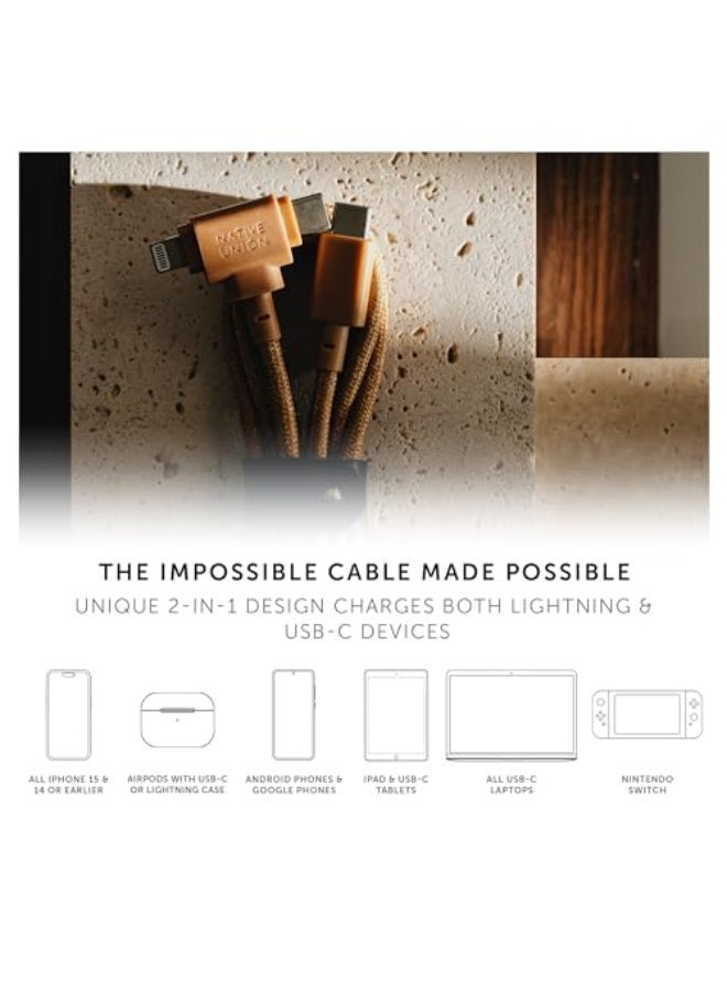 ناتيف يونيون كابل Belt Duo USB-C إلى C + Lighthing بطول 1.8 متر - كابل شحن عالمي، مع حزام جلدي، لهاتف Apple iPhone 15/14/13/12/Pro/Max، 11/Pro/Max، XS/XR/X/Max، iPad Air/Pro، Airpods - Image 2