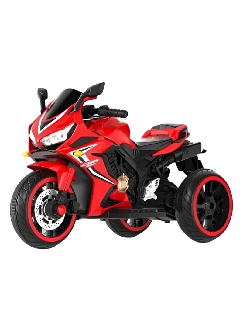 Kids Electric Ride-On Motorcycle – 3-Wheel Rechargeable Bike with LED Lights & Sound – Red, 92cm Length - Image 1