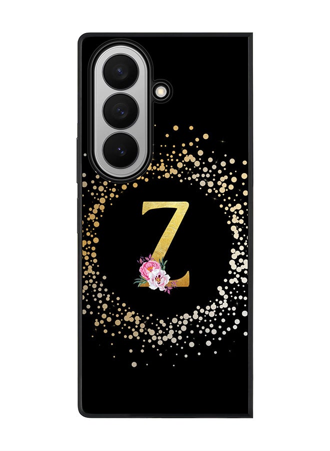 Stylizedd For Samsung Galaxy Z Fold7 Case,Slim fit Camera Protection, Shockproof Thin Phone cover  - Custom Monogram Floral - Z ( Black )