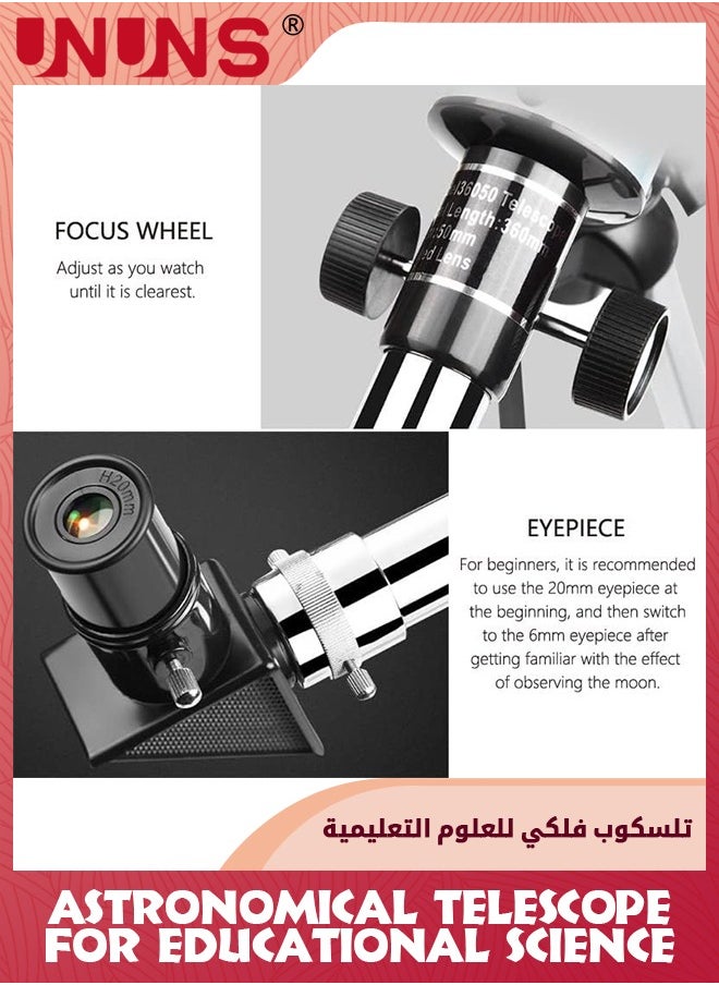 UNUNS تلسكوب فلكي، تلسكوب فلكي بتكبير 90 ضعفًا، تلسكوب قمري لتعليم العلوم للأطفال، تلسكوب انكسار محمول لمراقبة الأبراج الفلكية والأنشطة الخارجية  - Image 2