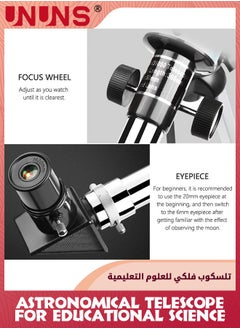 UNUNS Astronomical Telescope,90x Magnification Astronomy Telescope,Lunar Telescope For Kids Educational Science,Portable Refracting Telescope For Observing Stargazing Constellations Outdoor Activities  - Image 2