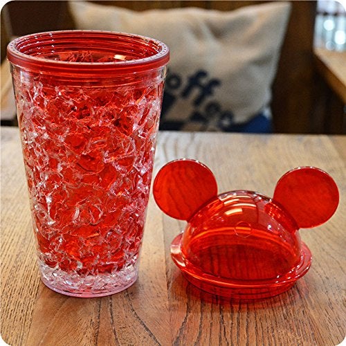 GTC® Mickey Vacuum Flask Mickey Water Bottle Mason jar Sipper Glass Tumbler with Straw Plastic Freezer Mugs with Lid & Straw 450ML (Red) - Image 2
