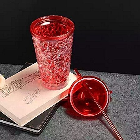 GTC® Mickey Vacuum Flask Mickey Water Bottle Mason jar Sipper Glass Tumbler with Straw Plastic Freezer Mugs with Lid & Straw 450ML (Red) - Image 5
