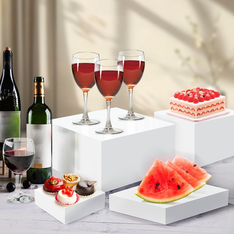AKOBEARLA Buffet Risers, 6pcs Acrylic Display Boxes Cube Riser, Food Display Stands for Party Buffet Risers Cake Stand Acrylic Square Food Display Set Dessert Table Display Nesting Riser Jewelry Display Holder (White) - Image 3