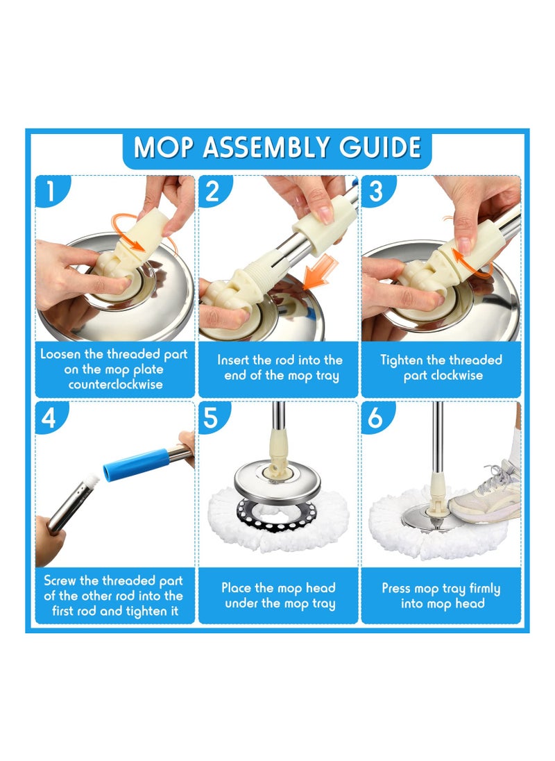 Excefore - Mop Replacement Handle,  360 Degree Mop Handle Replacement  Rotating Stick, Household Cleaning Accessories for Floor Cleaning(Blue) - Image 1