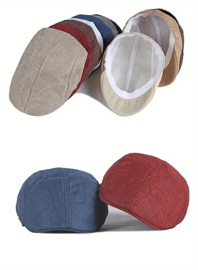 RR DESIGN Mens Thick Flax Beret Cap Newsboy Linen Hat Golf Hat Duckbill Cap- Summer Collections (Classic Flat - Brown) - Image 5