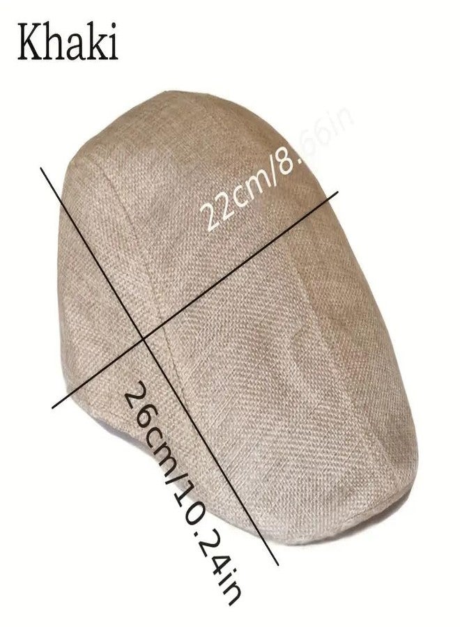 RR DESIGN Mens Thick Flax Beret Cap Newsboy Linen Hat Golf Hat Duckbill Cap- Summer Collections (Classic Flat - Brown) - Image 2