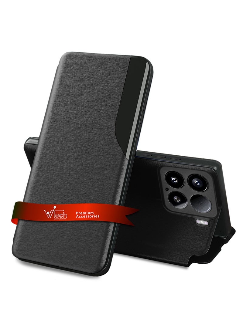 Wtech Xiaomi 15 5G 2024 Smart Mirror Window Flip Phone Case Auto Sleep Wake Cover - Black - Image 1