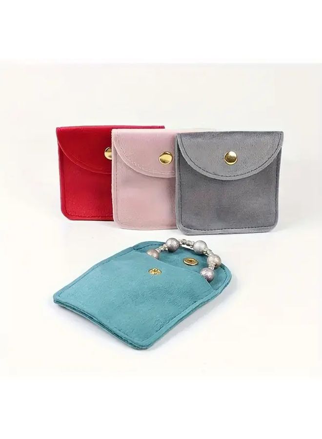 Red Plush 7x7cm Jewelry Gift Bags with Flip Top Button Closure Travel Organizer Pouch - Image 5