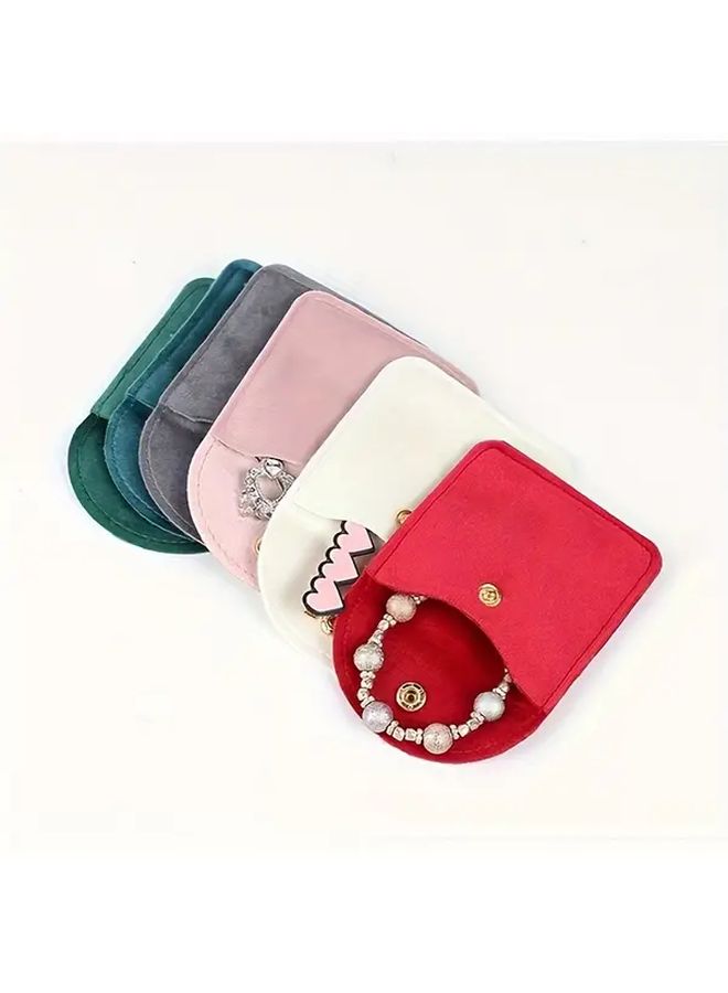 Red Plush 7x7cm Jewelry Gift Bags with Flip Top Button Closure Travel Organizer Pouch - Image 2